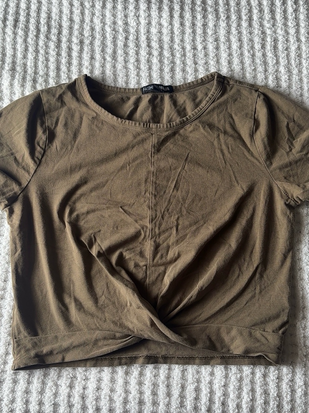 Fashion Nova Olive Twist-Knot Crop Top